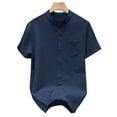 thumbnail image 3 of Chiccall Mens Textured Button up Shirts Short Sleeve Casual Summer Beach Vacation Stylish Shirt Tops Dark BlueXL, 3 of 5