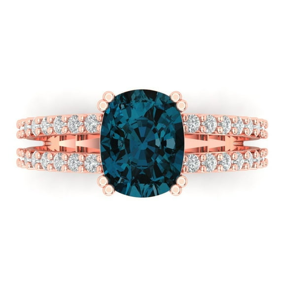 Solitaire with Accents Engagement Ring for Women - 3.48ct Natural London Blue Topaz in 18K Rose Gold Promise Ring