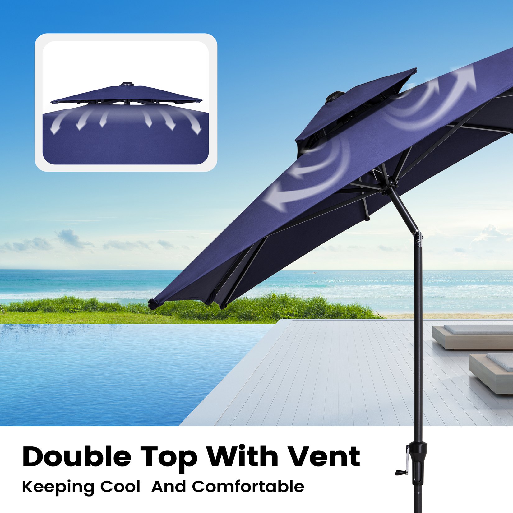 Pellebant 9 x 5 ft Patio Outdoor Umbrella Double Top Market Umbrella in Blue