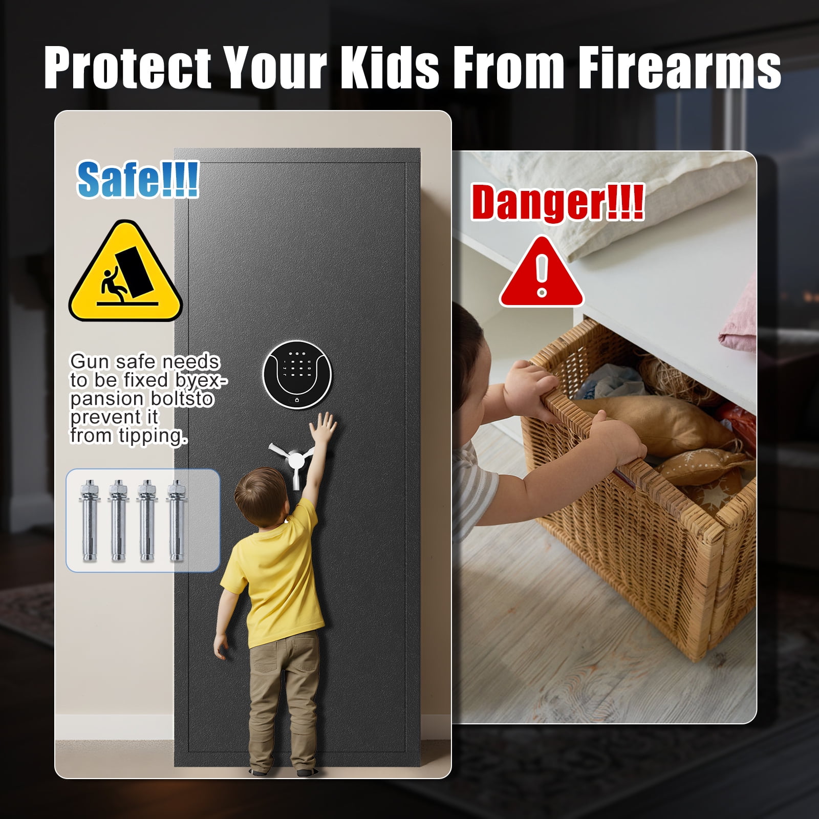 Omethey Gun Safe, 8-12 Unassembled Digital Gun Safes with Adjustable Shelves & Inner Cabinet, Large Shotgun Safe with Pistol Bag & Gun Support, Quick Access Gun Cabinet for Home with DIY Sticker
