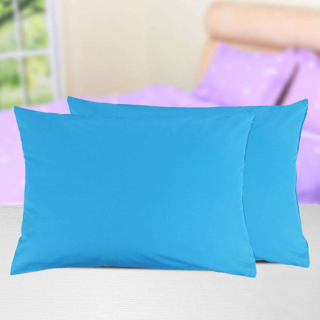 Unique Bargains Pillowcases 2-Piece Egyptian Cotton Pillow Cover Blue Queen