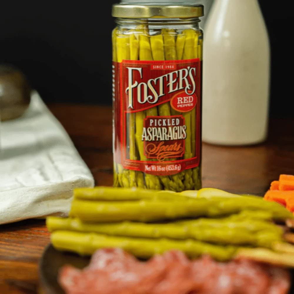 Foster's Pickled Asparagus- Red Pepper- 16oz (2 Pack)- Pickled Asparagus Spears in a Jar- Traditional Pickled Recipe- Gluten Free- Fat Free Pickled Asparagus Spicy- Preservative Free Fresh Pickles