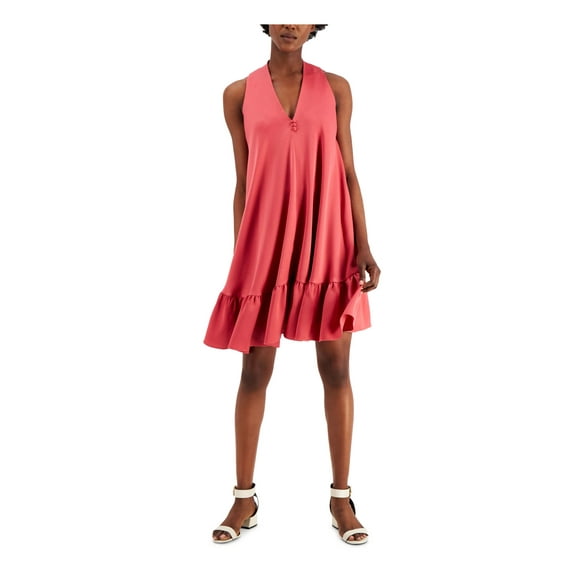 TAYLOR Womens Pink V Neck Short Party Trapeze Dress 2