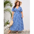 thumbnail image 2 of Plus Size Wedding Guest Maxi Dresses for Curvy Women, Summer Casual Floral Long Party Sundress with 3/4 Sleeve, 2 of 8