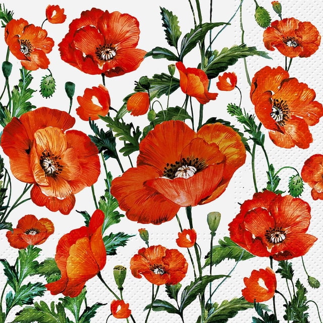 Set of 6 Luncheon Flanders Poppy Napkins 20 Pack