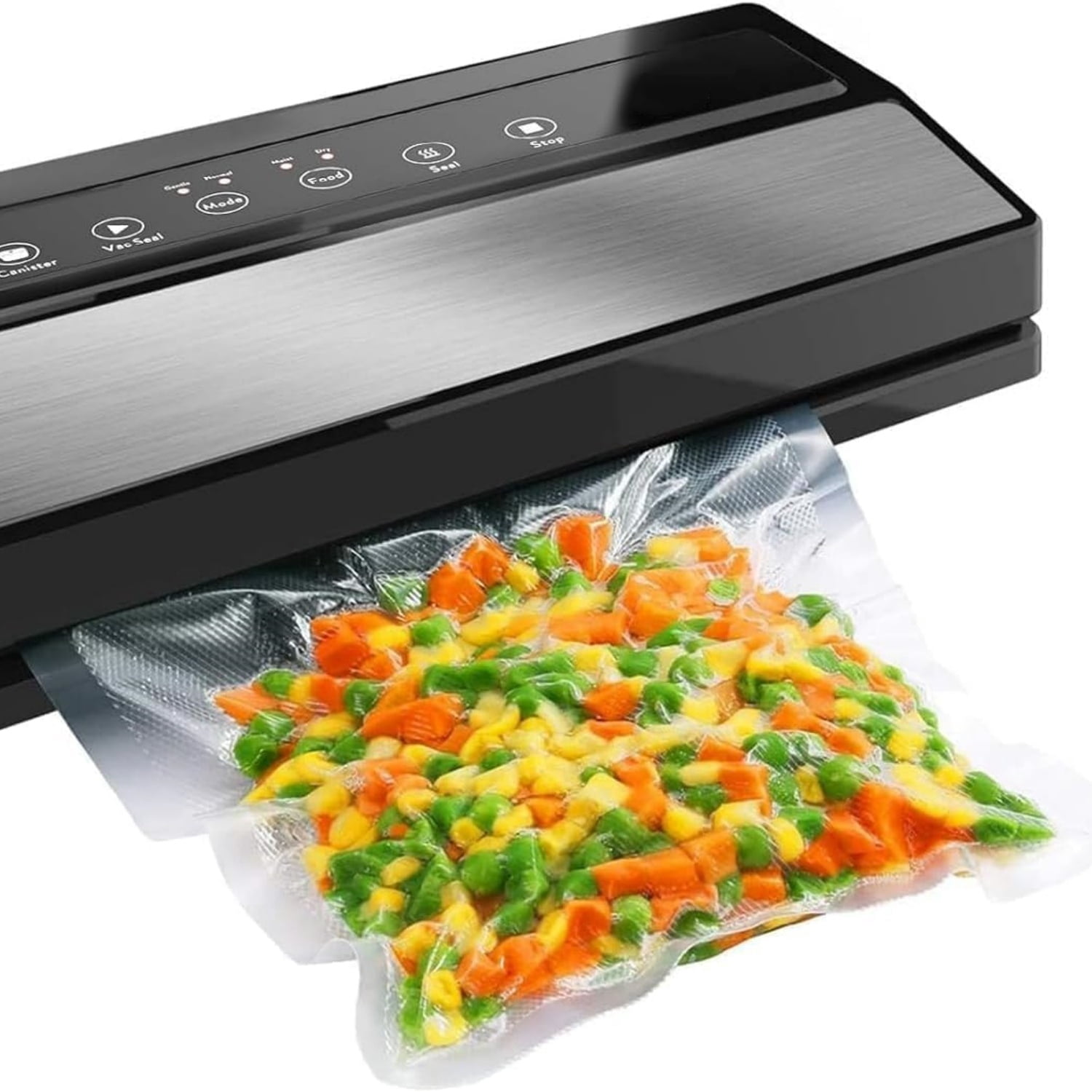 Vacuum Sealer, Vacuum Sealer Machine for Food Storage with Sealer Bags & Roll, Automatic Food Sealer, Compact, LED Lights, Easy to Clean, Dry & Moist Modes (Silver)