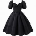 thumbnail image 1 of NIEWTR Robe d'Été Unie pour Filles à Manches Courtes, Taille Froncée, Robe Ample (Noir, 8-9 Ans), 1 of 9