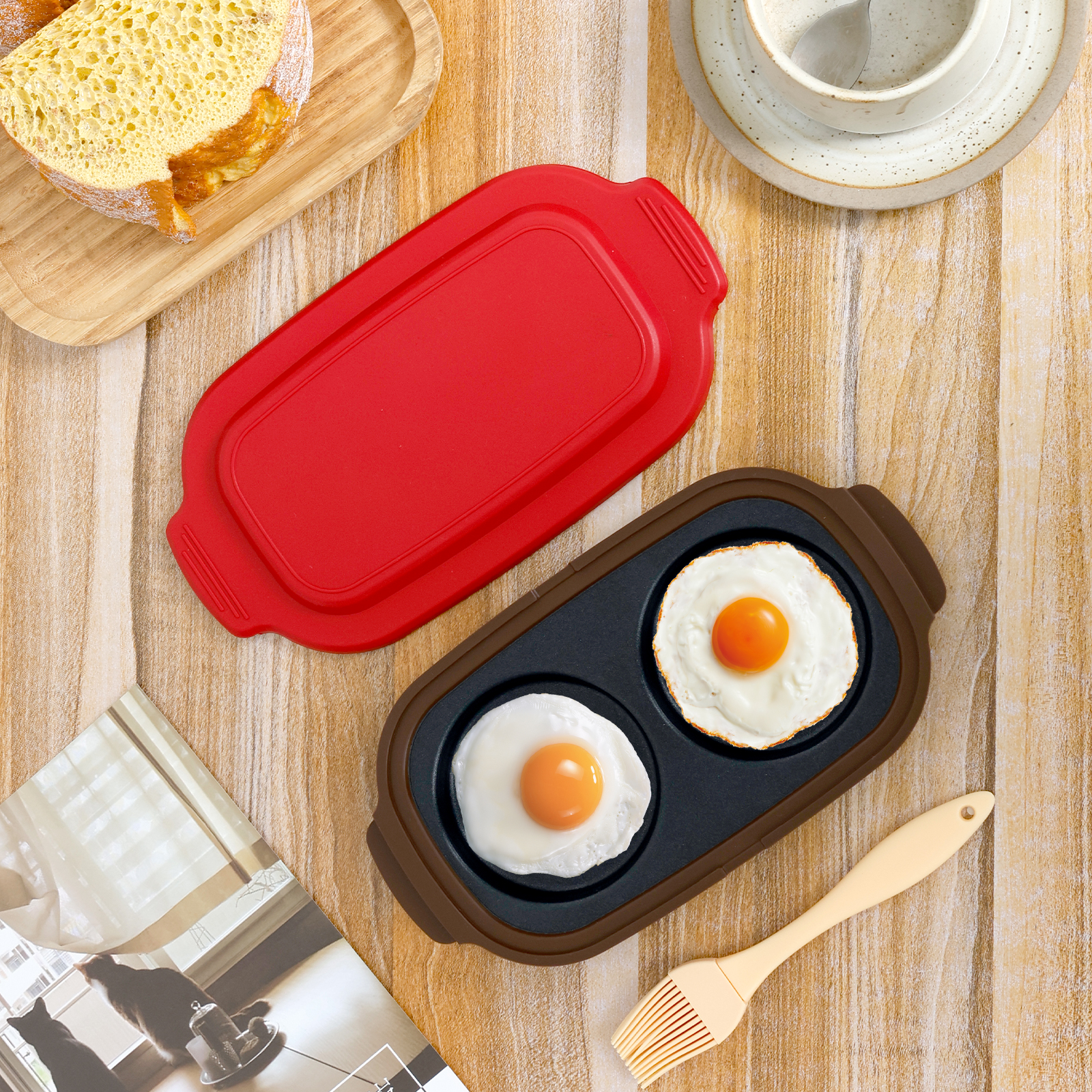 Qenwkxz Microwave Egg Fryer 2 Cavity Silicone Microwavable Egg Poacher and Fryer for Breakfast Sandwiches Dishwasher Safe