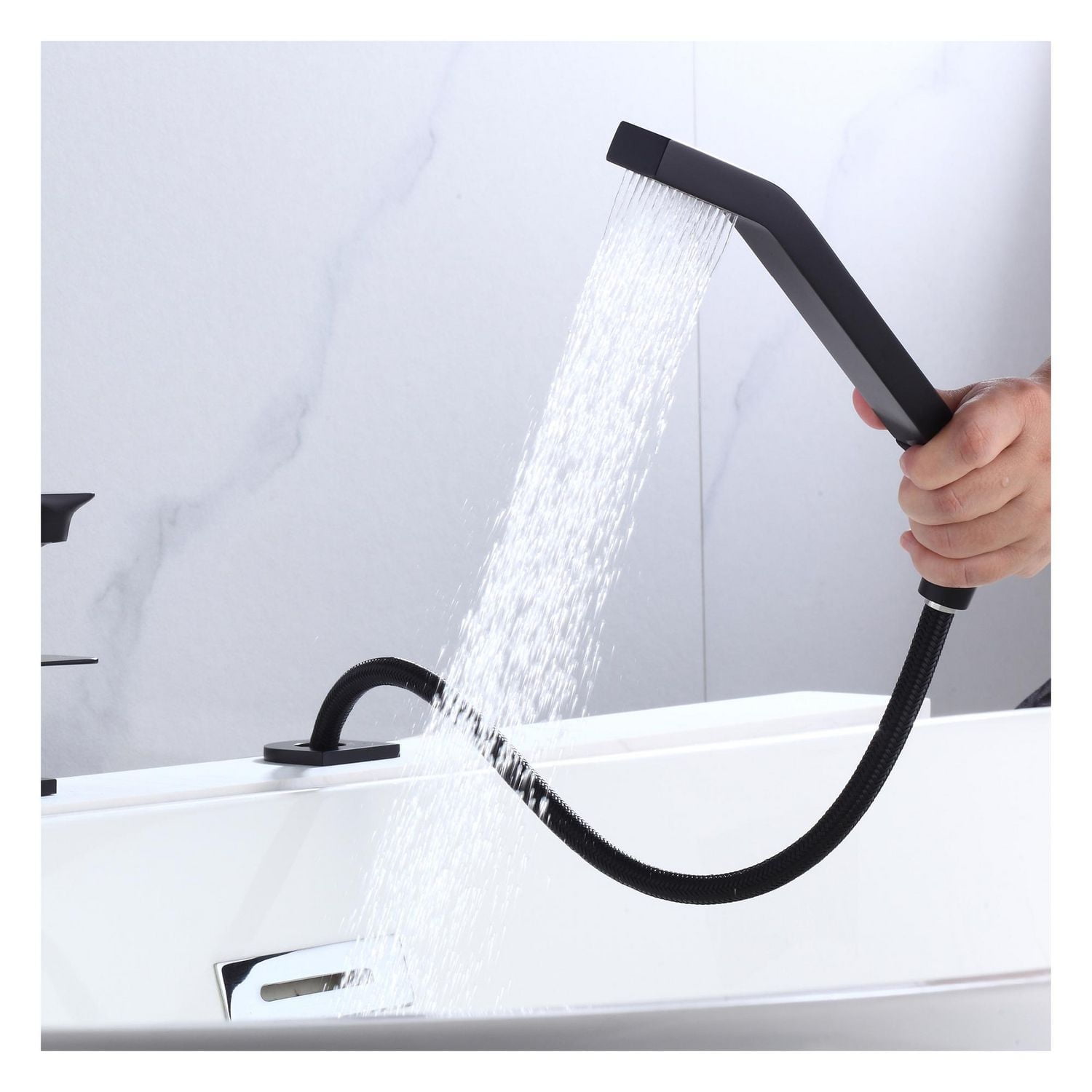 Robinet de baignoire Romaine ELENA avec douche à main d'akuaplus® en laiton solide, 3 pièces.