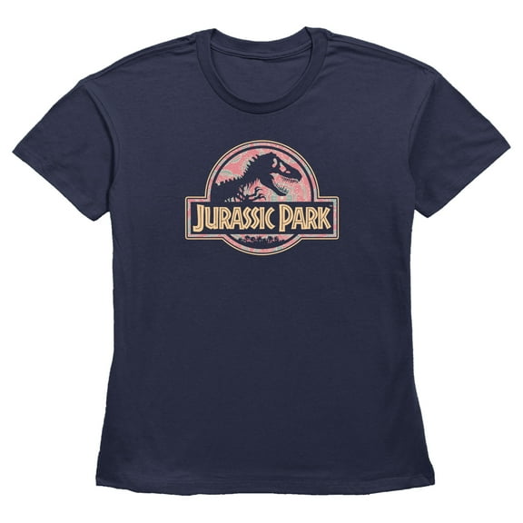 Women's Jurassic Park Logo Henna Print  Graphic Tee Navy Blue 2X Large