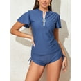 thumbnail image 4 of ALove Women's Blue Solid Color Rushguard Falbala Top Front Zipper, 4 of 7