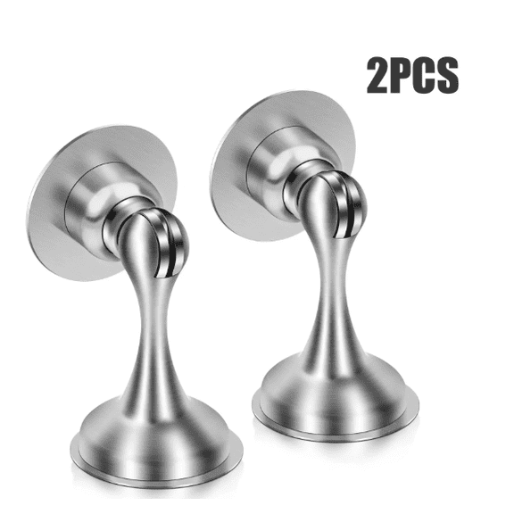 Door Stoppers, Magnetic Door Stop 2 Pack Adhesive Stick & Screws Stainless Steel, Door Stop Holder to Keep Door Open Wall & Floor Mount, Magnetic Door Catch Stoppers for Bottom of Door, Silver