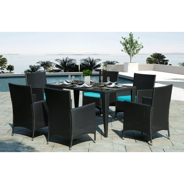 7 Piece Outdoor Dining Sets For 6 All Weathe Wicker Chairs With Glass Table Rectangle Patio Sofa Furniture Set Removable Cushions Backyard Porch Garden Poolside L986 Com - 7 Piece Patio Furniture Clearance