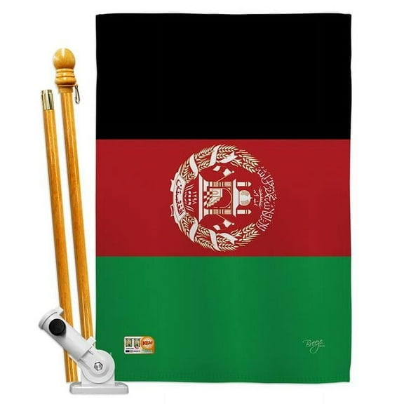 Breeze Decor BD-CY-HS-108272-IP-BO-D-US15-BD 28 x 40 in. Afghanistan Flags of the World Nationality Impressions Decorative Vertical Double Sided House Flag Set with Pole Bracket & Hardware
