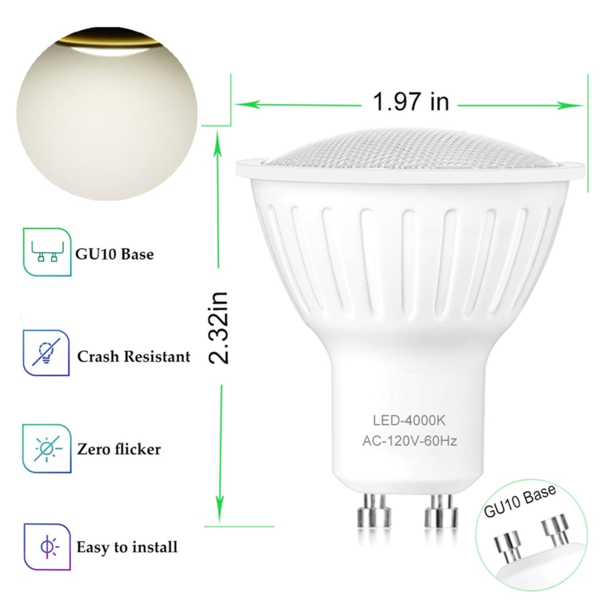 Dimmable GU10 LED Bulbs 4000K - 90% Energy Saving, 120-Volt, Natural Light  Bulb, 650-Lumen, 7Watt(60-Watt Equivalent Halogen Bulb), Gu10 120°Wide Beam