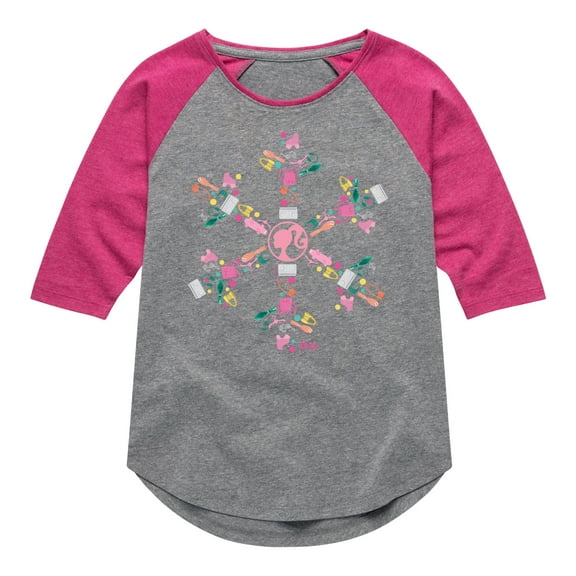 Barbie - Holiday & Christmas - Iconic Barbie Icon Snowflake - Toddler & Youth Girls Raglan Graphic T-Shirt