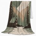 thumbnail image 2 of Mountain Lake A-Frame Cabin Adventure, Rustic Camping Scene, Warm Flannel Blanket for Cabin and Lodge with Detailed Artwork, Outdoor Lovers Camping Gift, Rustic Home Decor, 2 of 9