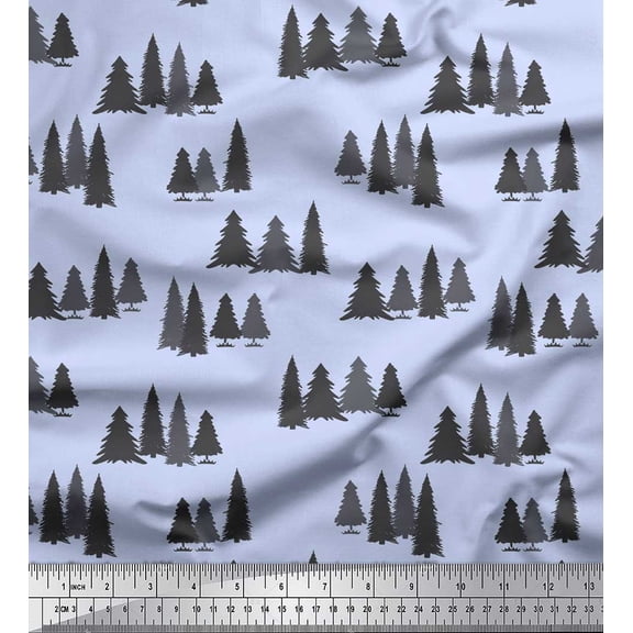 Soimoi Blue Velvet Fabric Stencil Christmas Tree Printed Craft Fabric by the Yard 58 Inch Wide