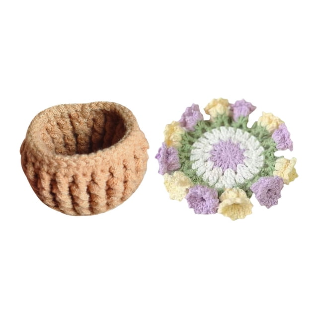 Kit de crochet para principiantes, adorno para escritorio, decoración, artesanía, tejido, flor de crochet completa Púrpura