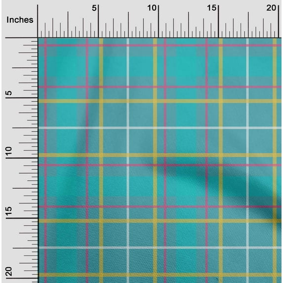 oneOone Cotton Poplin Teal Blue Fabric Madras Check Sewing Craft Projects Fabric Prints By Yard 56 Inch Wide