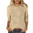 thumbnail image 2 of EchfiProm Tee Shirts Womens Beige 3/4 Sleeve Pullover Crew Neck Graphic Dressy Casual Loose Fit Tops, 2 of 9