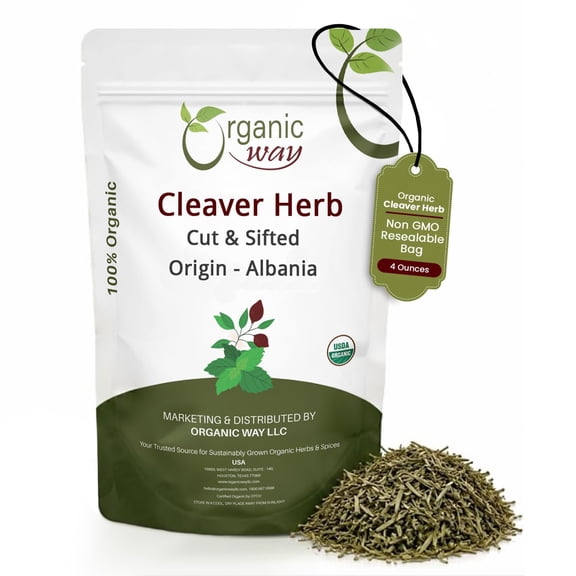 Organic Way Organic Dried Cleaver Herb Herbal Tea, Cut & Sifted, 4 oz