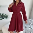 thumbnail image 7 of MaFYtyTPR Clothes Dresses for Women 2025 Women's Fall/Winter Dressy Casual Button Tied Waist Long Sleeved Solid Color Lapel Dress Wine M, 7 of 7