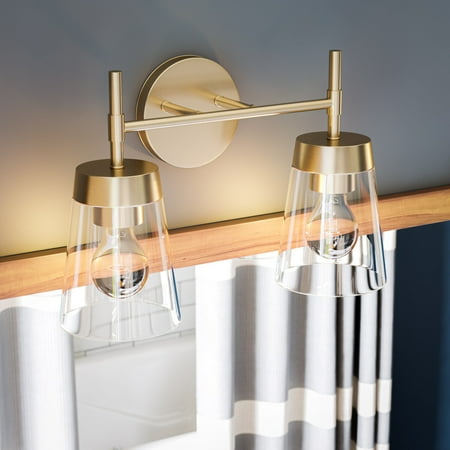 Kenroy Home Delgado 15'' Vanity Light 2-Light Wall Light Fixture Transitional Table Light Fixture for Bathroom, Hallway, or Office, Antique Brass