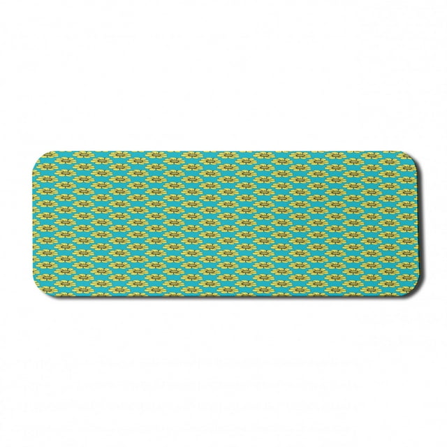 Floral Computer Mouse Pad, Blossom Petals in Childish Style Daisy Flowers Cartoon Retro Spring, Rectangle Non-Slip Rubber Mousepad Large, 31" x 12", Sky Blue Yellow Dark Grey, by Ambesonne