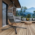 thumbnail image 2 of Patio Foldable Hanging Swing Chair with Stand Gray Color Front Porch Outdoor Patio Furniture Chairs Set, 2 of 5