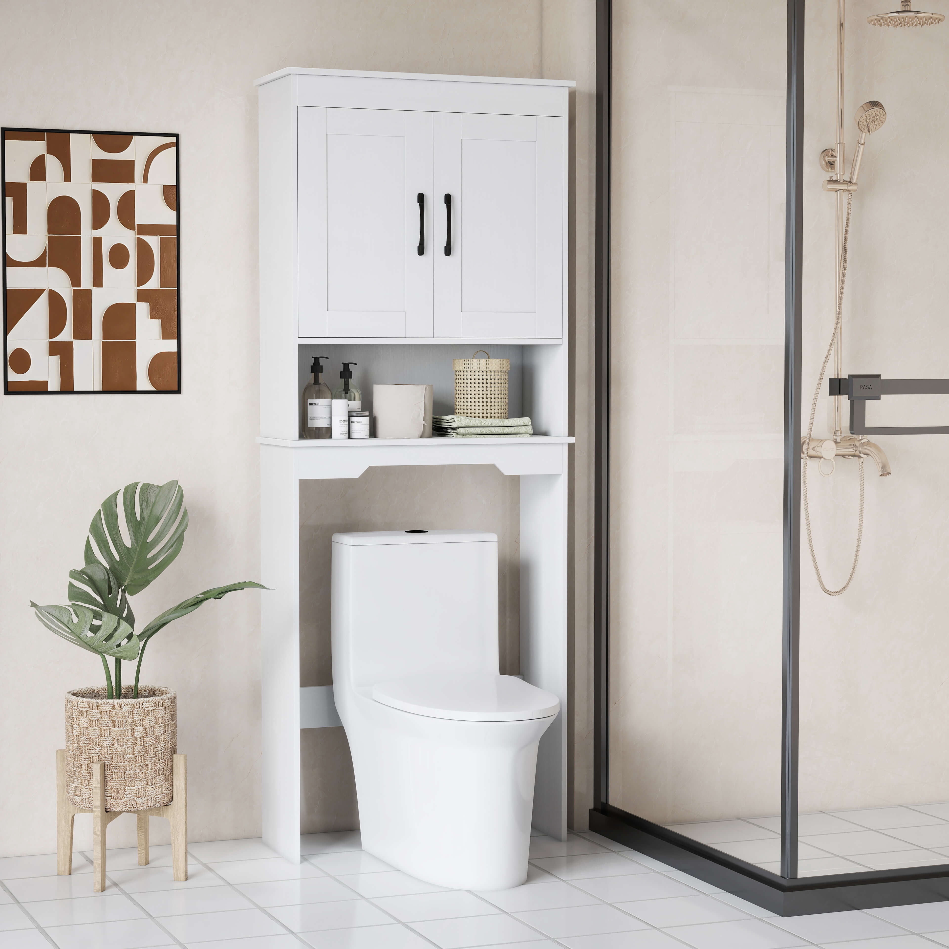 Costway Over The Toilet Storage Cabinet Bathroom Organizer w/ Adjustable Shelf