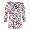 thumbnail image 6 of JTZGDY Crochet Eyelet Tops for Women Dressy Casual Floral Printed Summer 3/4 Lenght Sleeve Crewneck Graphic Tees Shirt Loose Fit Comfy Tunic Blouse Red#03 M, 6 of 7