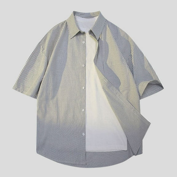 Mens Stripe Shirts with Pockets Big & Tall M-5X Plus Size Short Sleeve T-Shirts Button-Down Collared Lightweight Stripe Printed Tees Tops