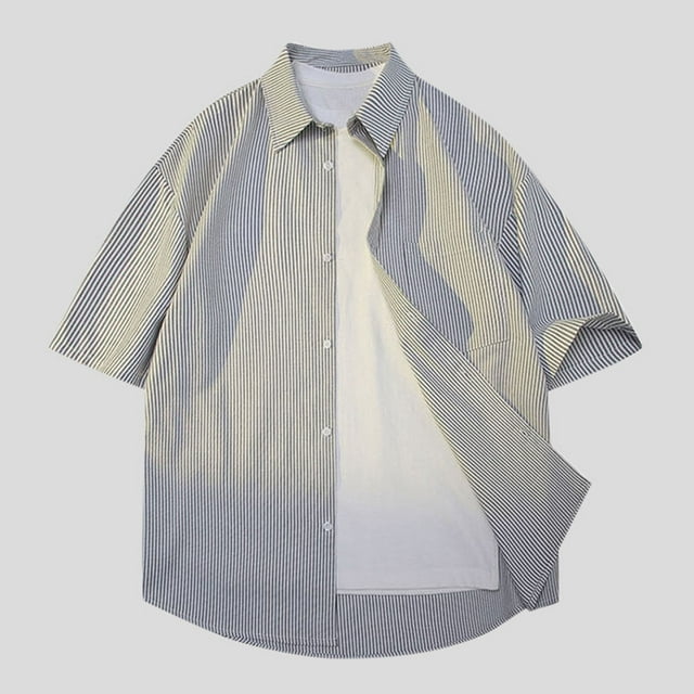 Blusa y camisa de manga corta con cuello vuelto para hombre, informal, de verano, de manga corta, estilo vintage, playero, con botones, de poliéster