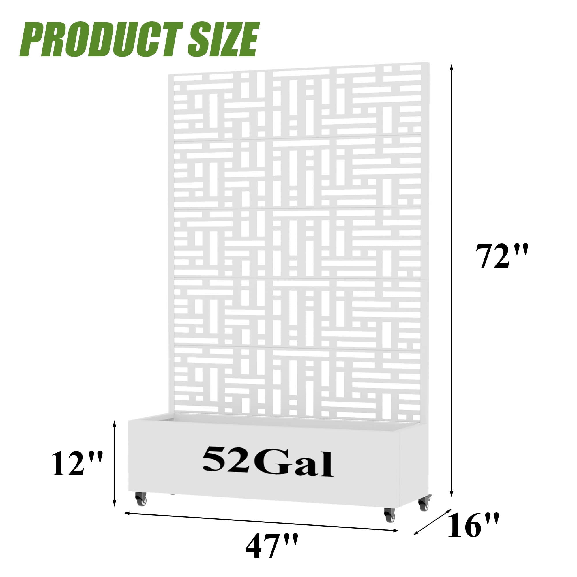 MAYEERTY 72X47" Metal Outdoor White Privacy Screen with Planter Box for Backyard & Garden, 5 Piece Set