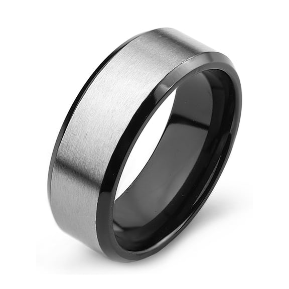 Crucible Jewelry Men's Brushed Finish Two Tone Titanium Ring (8mm)