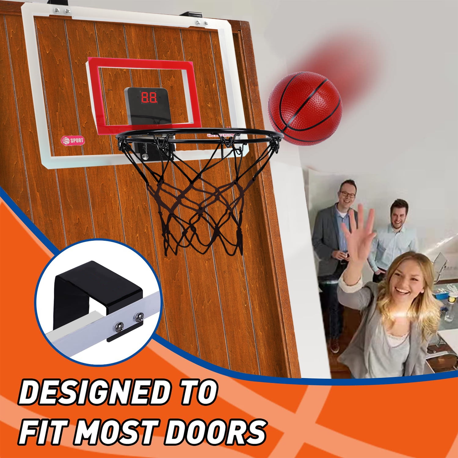 JBeeCtrl Indoor Basketball Hoop for Kids Mini Hoop over the Door with Electronic Scoreboard Wall Mounted Basketball Hoops for Kids Basketball Toy Gifts for Kids