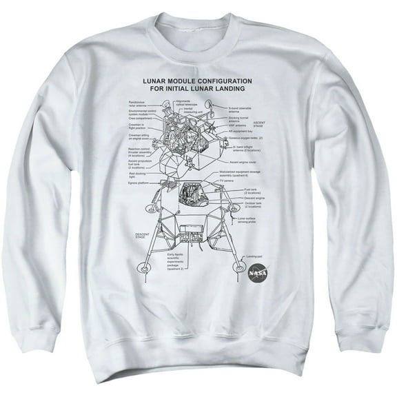 Nasa Lunar Module Diagram Adult Crewneck Sweatshirt White