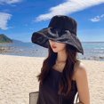 thumbnail image 2 of PIKADINGNIS Women Sun Hat Lace Summer Beach Cap Fashion Pearl Foldable Visor Floppy Hats Wide Brim with Bowknot Bucket Cap, 2 of 6