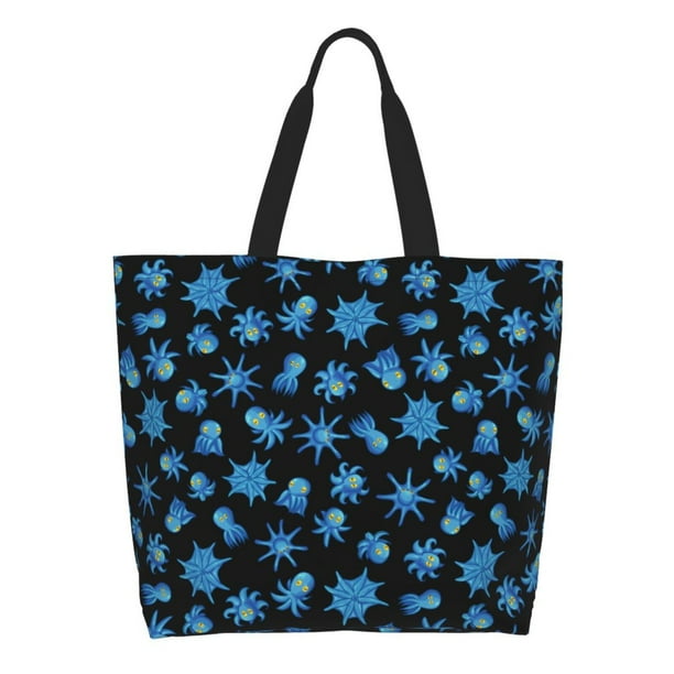 Balery Blue Octopus Bolsa Tote Estilo Estético con Cremalleras, Bolsa de Hombro, Bolsa de Compras Grande y Plegable