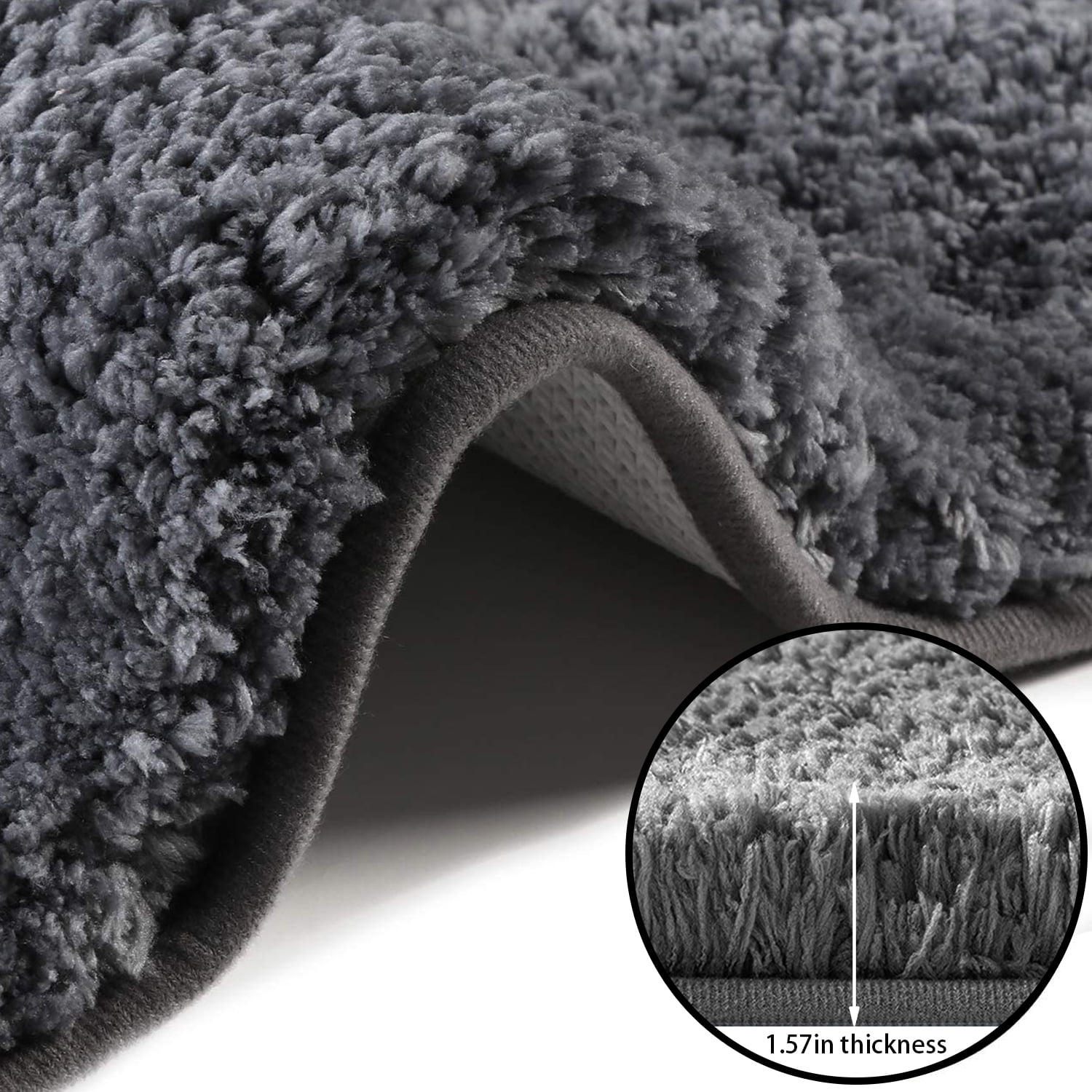 Bath Rugs for Bathroom Non Slip, Microfiber Washable Gray Large Bathroom Mat, Absorbent Shaggy Shower Floor Mat, Bath Rug Runner 16"X24"