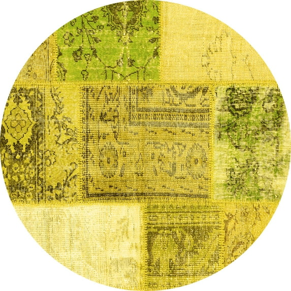 Ahgly Company Indoor Round Patchwork Yellow Transitional Area Rugs, 7' Round