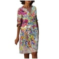 thumbnail image 2 of Robe d'Été pour Femmes 2024 Mode Grande Taille Décontractée Ample Coton Lin Manches Courtes Col Rond Robe Manches Courtes Col Rond Robe Rabais de 50 % Liquidation!, 2 of 5