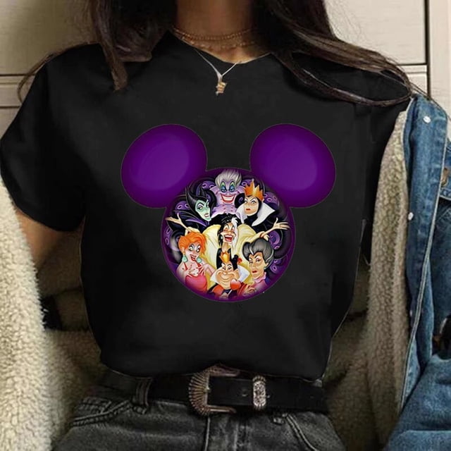 Camiseta con estampado de villanos de Disney para mujer, camisetas Harajuku de los años 90 para niña, camisetas de manga corta, ropa de calle para mujer, Tops