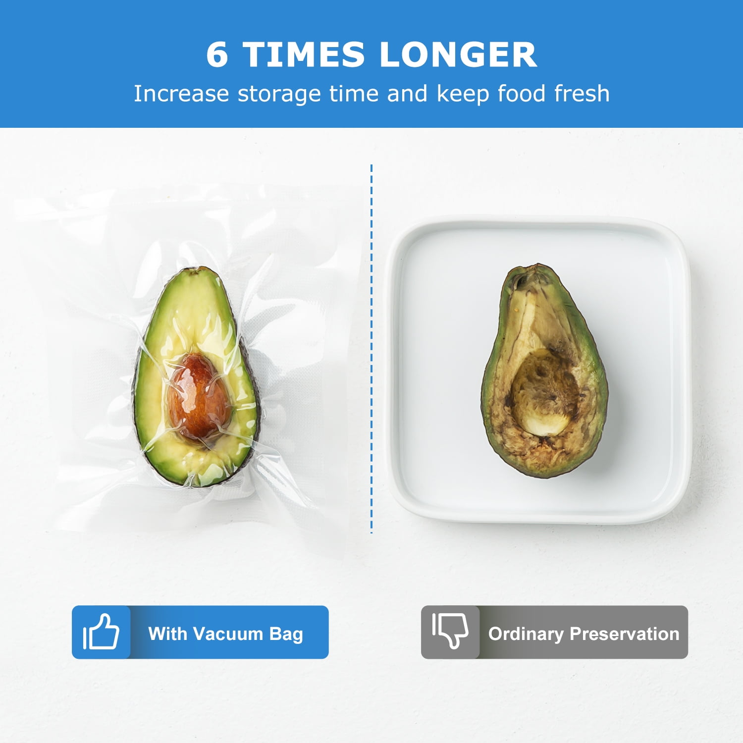 Mainstays Rouleau de scellage sous vide 20 cm (8 po), 20 cm x 6 m, lot de 2, transparent