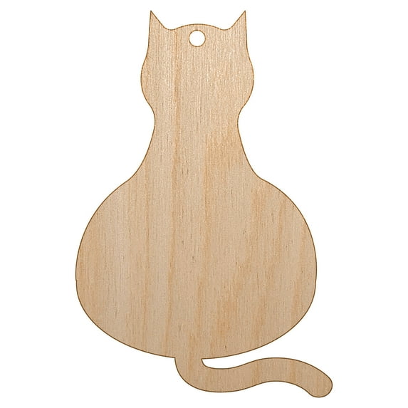 Cat Sitting Back Solid Wood Holiday Christmas Tree Ornament Unfinished DIY Pre-Drilled Craft