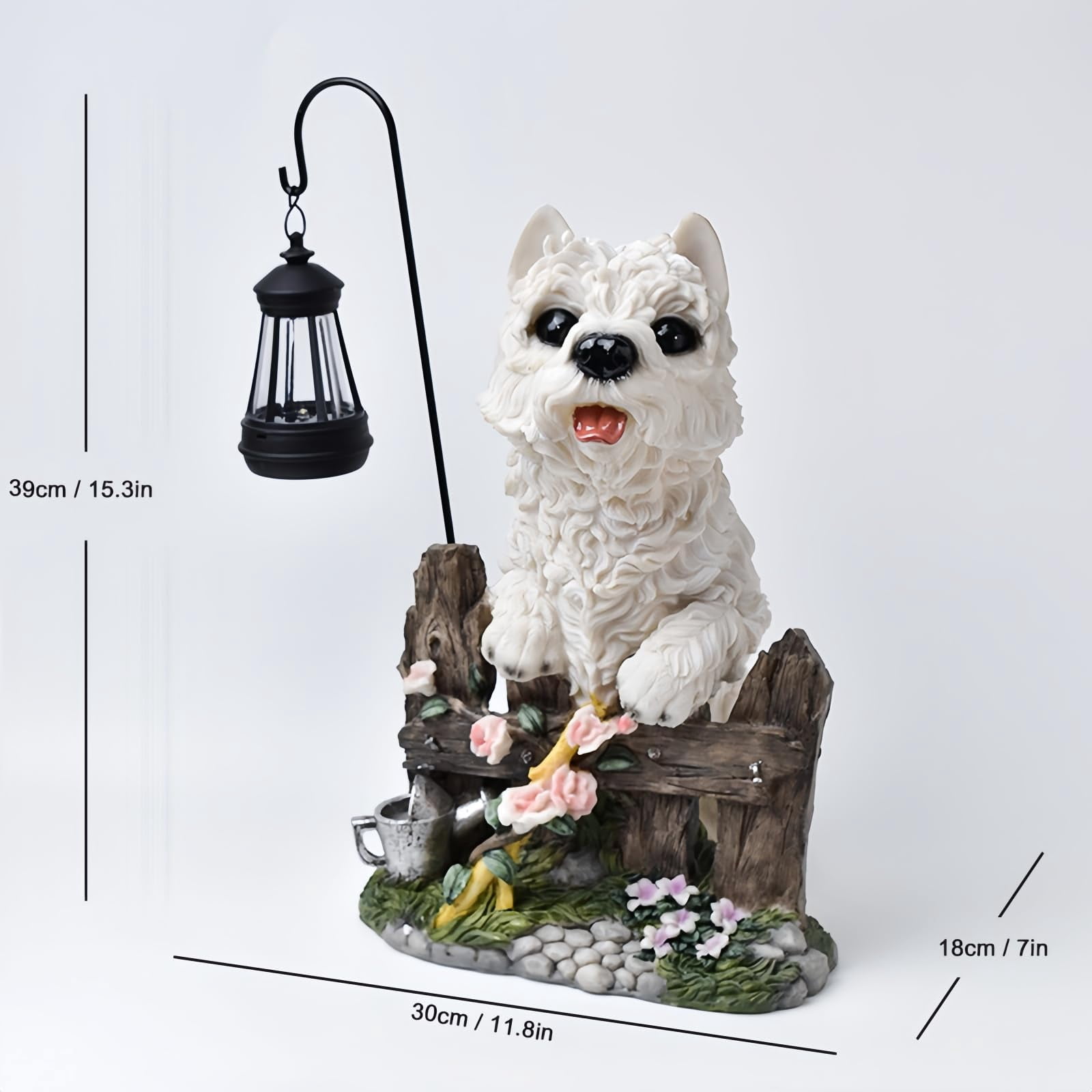 Garden Dog Statues Outdoor Decorations, Solar Lights Outdoor Puppy Statue, Outdoor Animal Statues with Solar Lantern for Patio, Lawn, Yard Art Decoration, Housewarming Garden Gift