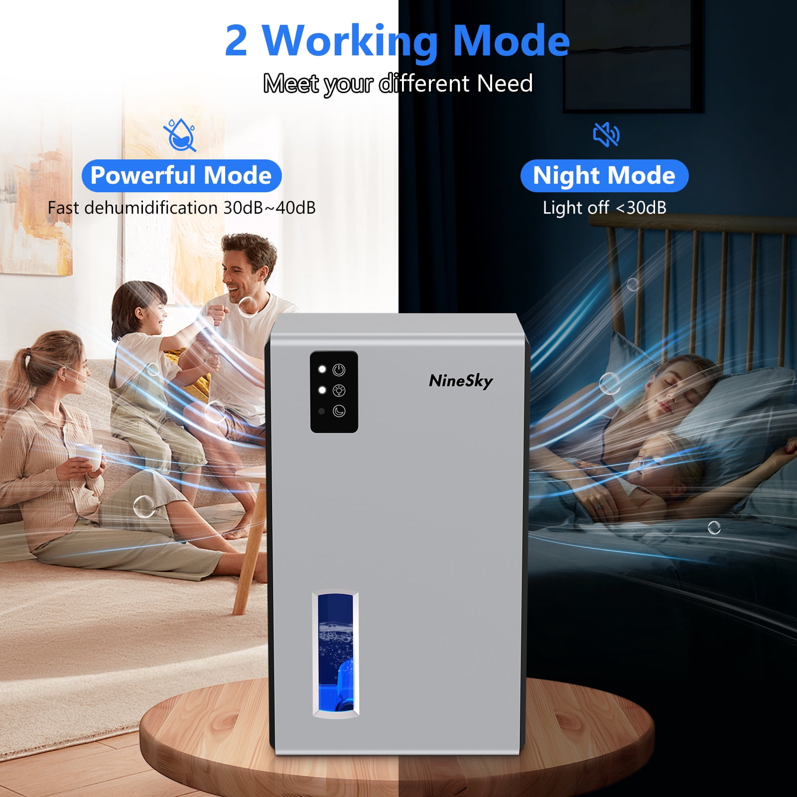 95OZ Dehumidifier for Home, 1000 Sq.Ft Moisture Absorber with Auto Shut-Off, 7 Color LED Lights for Bedroom, Bathroom, Basement, Closet (Silver)