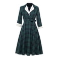 thumbnail image 1 of Pompotops Femmes Rétro Bandage Impression de Seau Trois Quarts Manches Col Cranté Fermeture Éclair Robe Vintage, 1 of 8