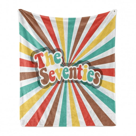 70s Party Soft Flannel Fleece Throw Blanket, Seventies Retro Pastel Colored Typography Old Radial Backdrop Artwork Print, Cozy Plush for Indoor and Outdoor Use, 50" x 60", Multicolor, by Ambesonne